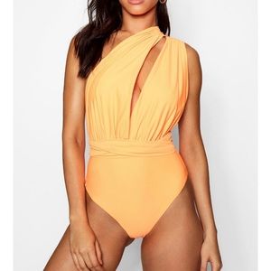 NWT orange BOOHOO multi-way swimsuit